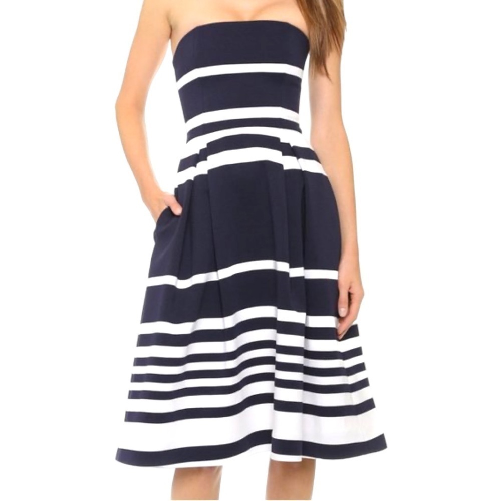 Nicholas Positano Striped Strapless Midi Dress